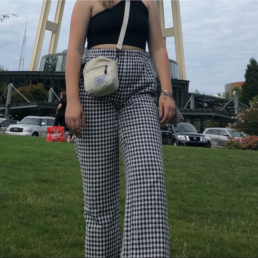 Gingham wide leg pants